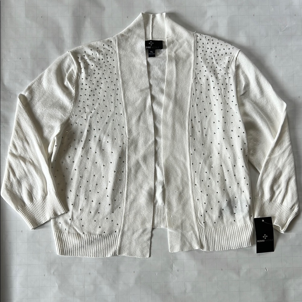 Ronni Nicole White Sequin Detail Cardigan